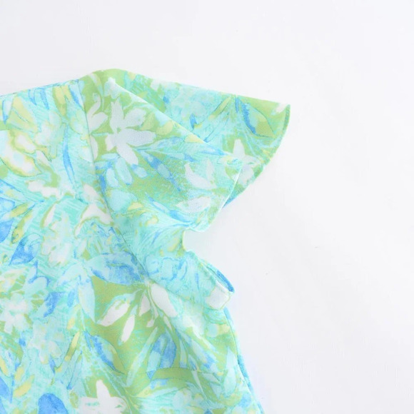 Vintage Soft Works Green and Blue  Floral Sun Dress Size 14 - Picture 10 of 13